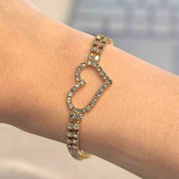 Heart Crystal Tennis Bracelet – Gold Tone - Picture 3 of 5